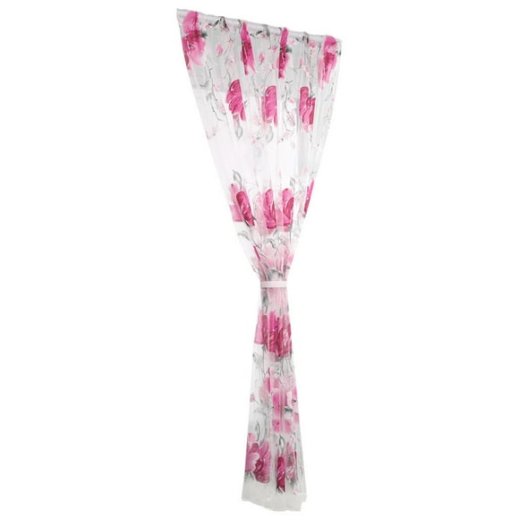 CozyQx Home Essentials 1 Pcs Vines Leaves Tulle Door Window Curtain Drape Panel Sheer Scarf Valances Home Decor Red