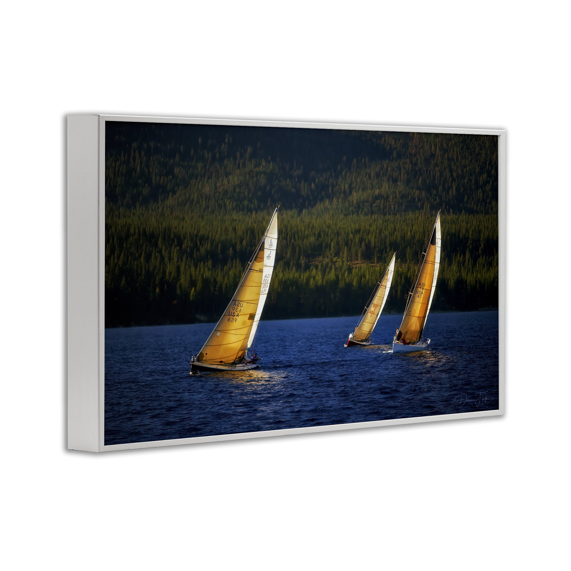 Stupell Industries Floating Sailboat Trio Transportation Photography White Framed Art Print Wall Art, 18 x 12