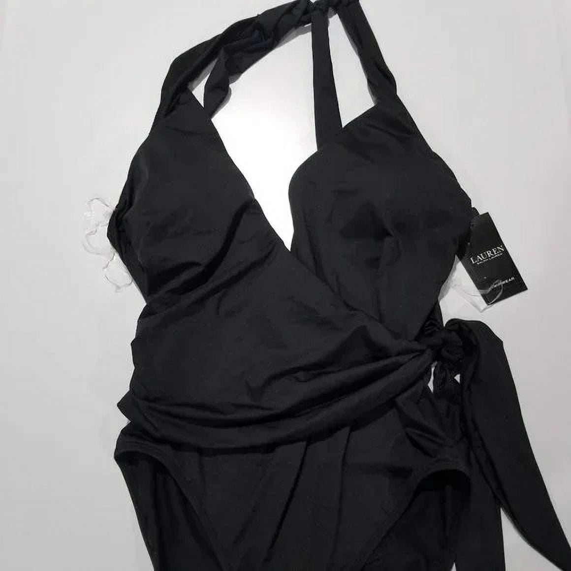 Ralph Lauren tie neck プリント ワンピース BLACK Ralph Lauren BLACK Swimwear: Halter Side-Tie Tummy Control