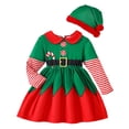 thumbnail image 1 of Robes de Noël pour Filles Manches Longues Robe à Rayures avec Chapeau Ensemble Tenue de Fête pour Tout-Petit Tenue Décontractée, 1 of 9