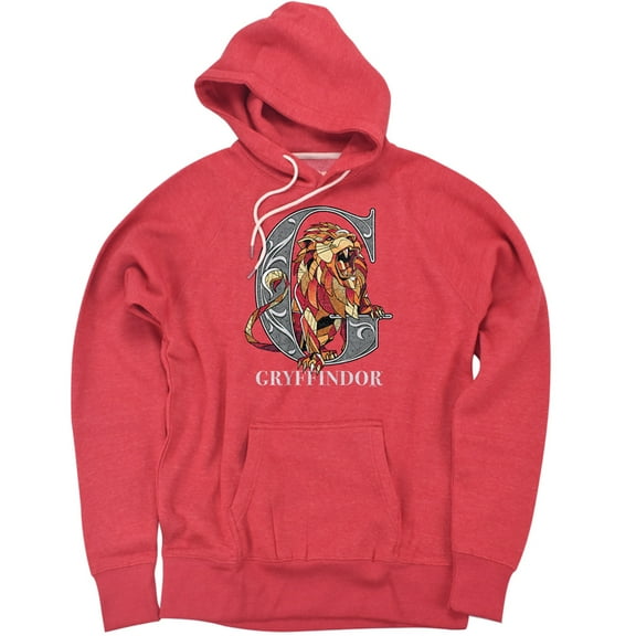 Harry Potter Mosaic Gryffindor With Lion Unisex Adult Slim Fit Pull-Over Heather Hoodie, Red, Small