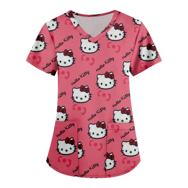 Mejor belleza playera de uniforme de trabajo para mujer, ropa de trabajo veterinaria con cuello en V, algodón puro, lindas caricaturas, clínica dental de enfermería