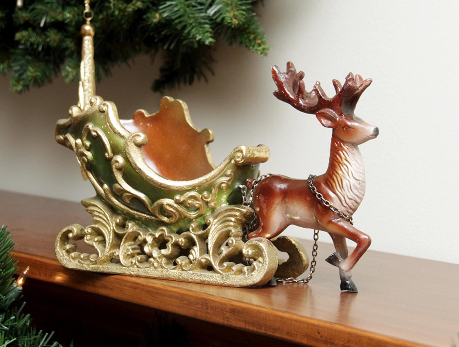 7 5 Elegant Green And Gold Sleigh With Reindeer Table Top 7 5 Elegant Green And Gold Sleigh With Reindeer Table Top Decoration