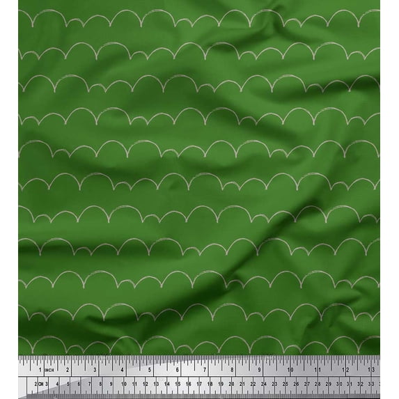 Soimoi Green Silk Fabric Artistic Waves Abstract Printed Fabric 1 Yard 42 Inch Wide