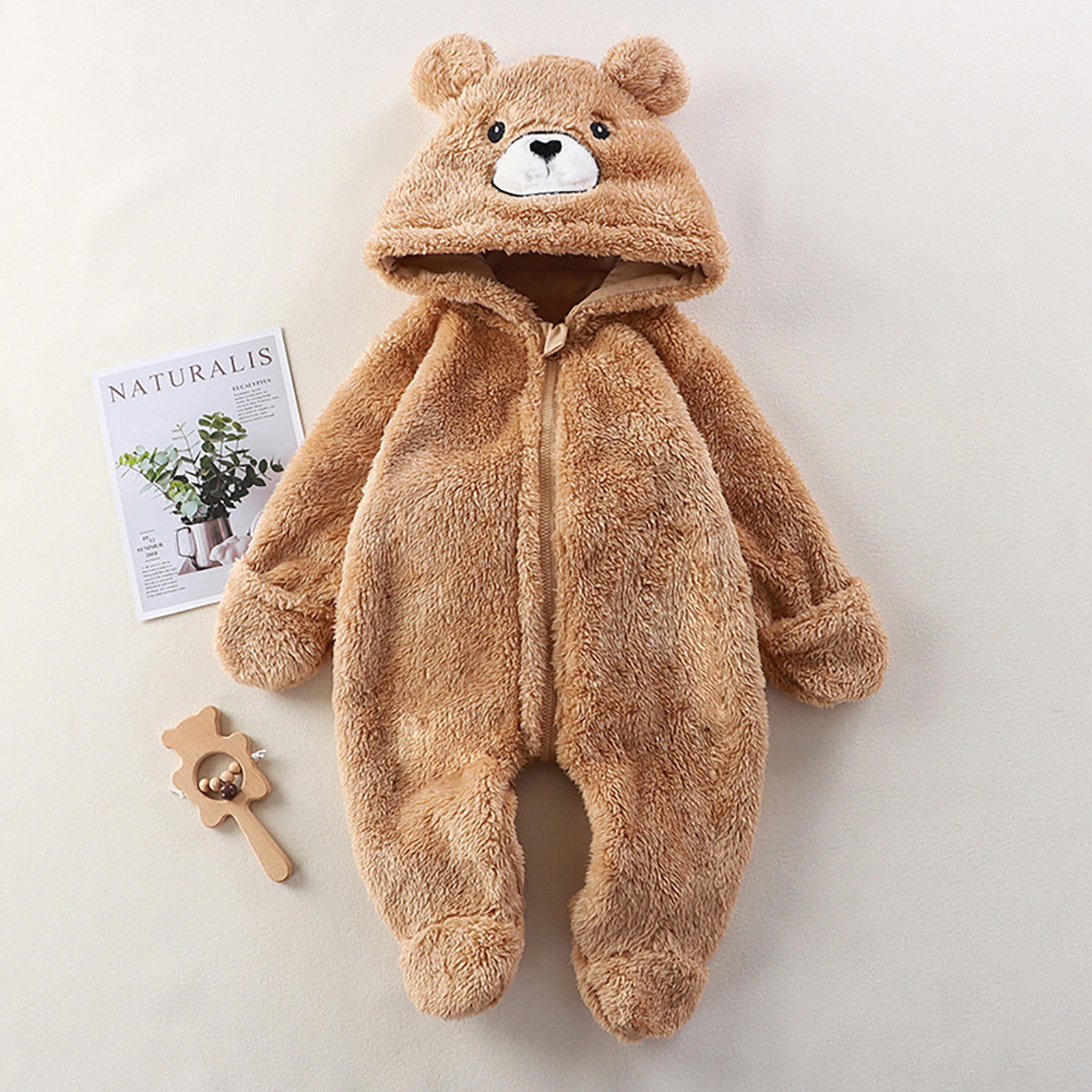 XFHLMJFF Bear Ears Jumpsuit Hooded Baby Panda Fold Over Mittens Footies Onesies Girls Boys Winter Long Sleeve Pajamas Size 9-12 Months