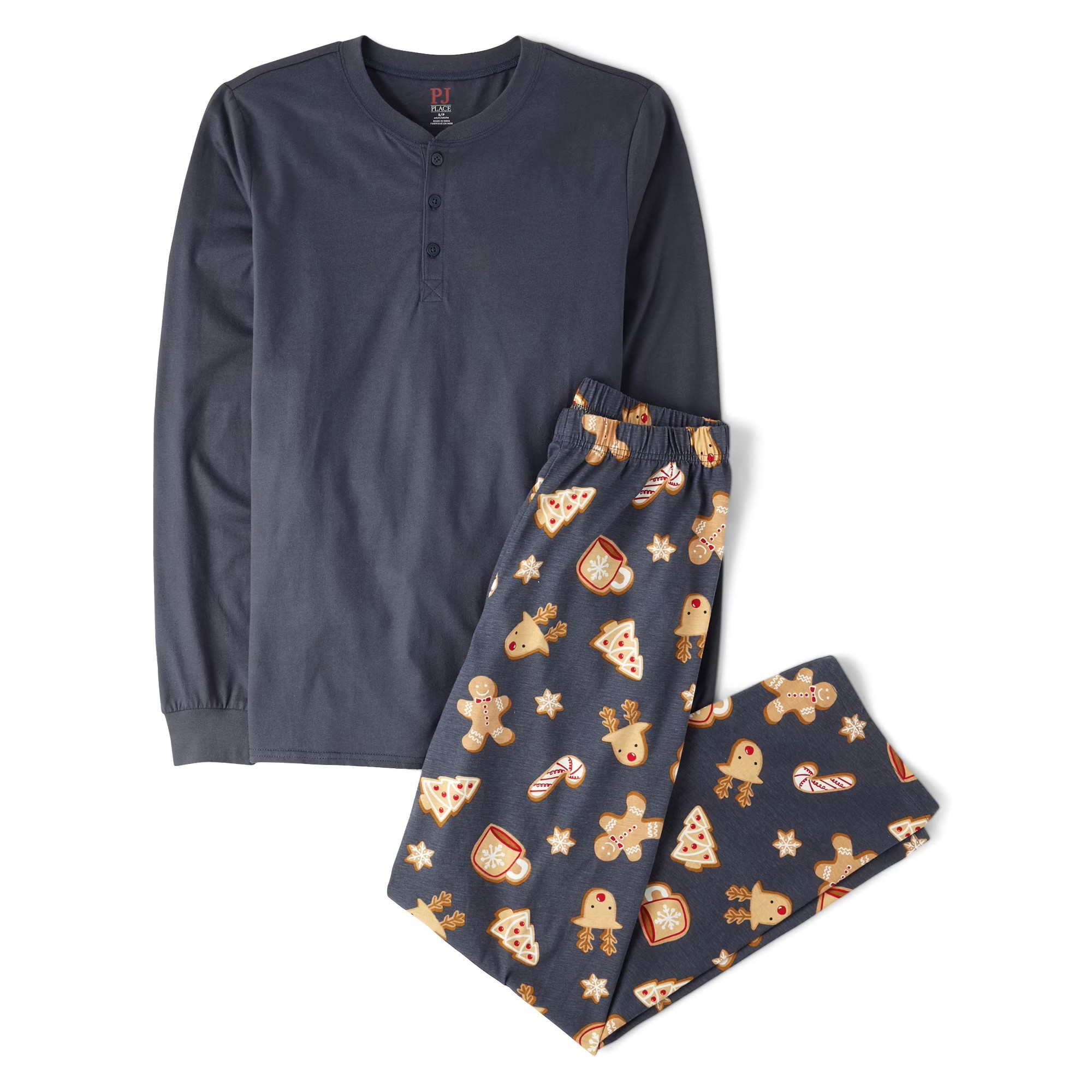 The Children's Place Men's Matching Family Gingerbread Cotton Henley Pajamas, Adult Sizes XS-3XL