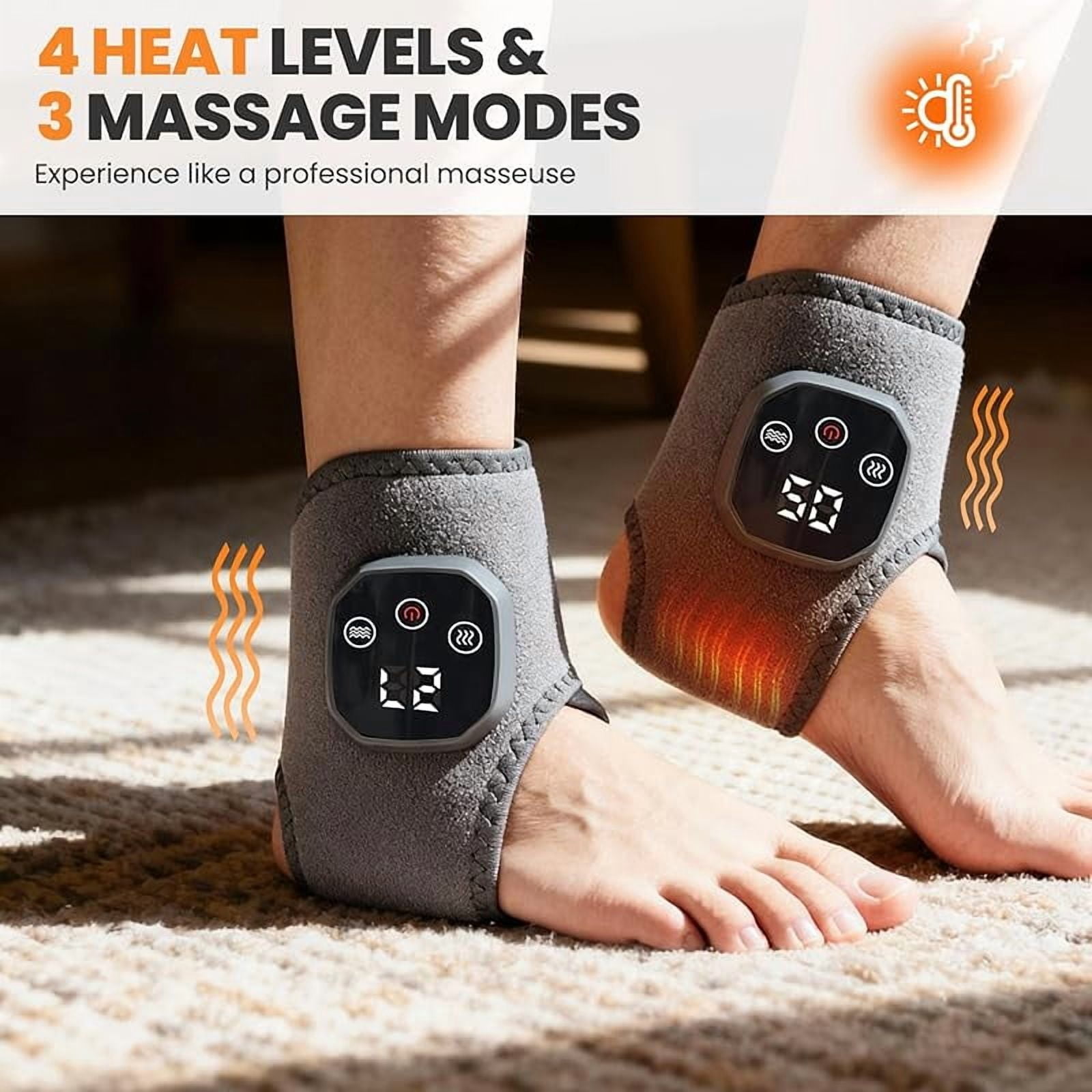 Wrongduck 2-Pack Foot Massager Warming Wrap, 2-in-1 Heated Foot and Ankle Massager with 3 Modes & 4 Heat Levels, Cordless USB Rechargeable Portable Relaxation Wraps