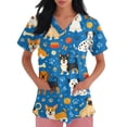 thumbnail image 3 of Scrubs for Women Summer Scrub Tops Casual Nurse Working Uniform V Neck Graphic Print Short Sleeve Blouse T-Shirts Workwear with Pockets, 3 of 5