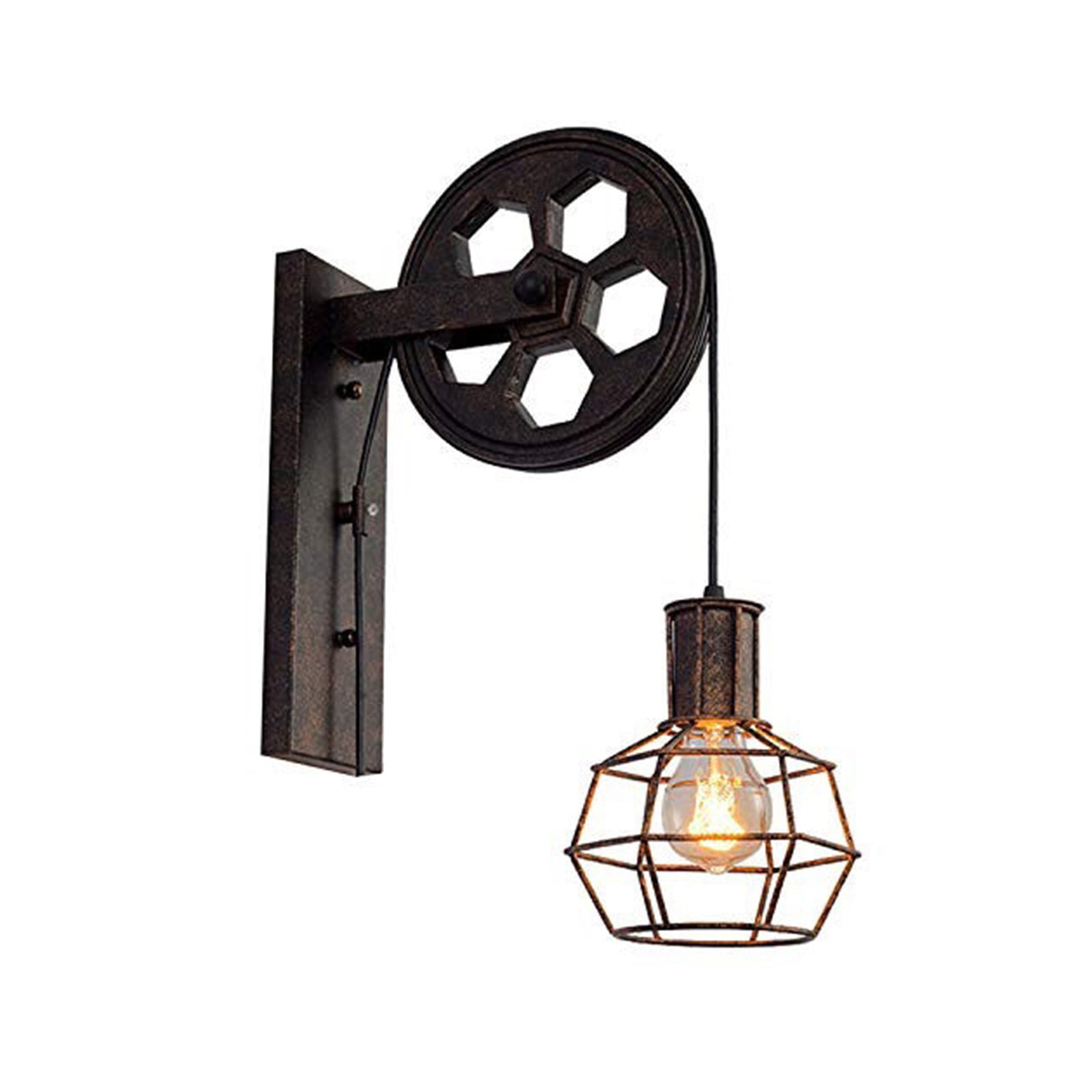 Retro Vintage Pulley Rustic Lantern Lamp Wall Sconce Light Fixture Rusty/Black 