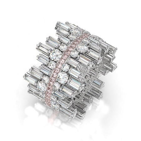 Gorgeous Ladies Fashion Ring. Lab Created Stones. Platinum Plated Setting. Clear-Gold Accent. Size 8.