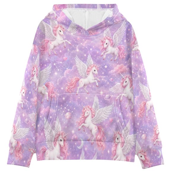 BZSMCE Unicorn Print Hoodie Casual Pullover Sweatshirt With Kangaroo Pocket