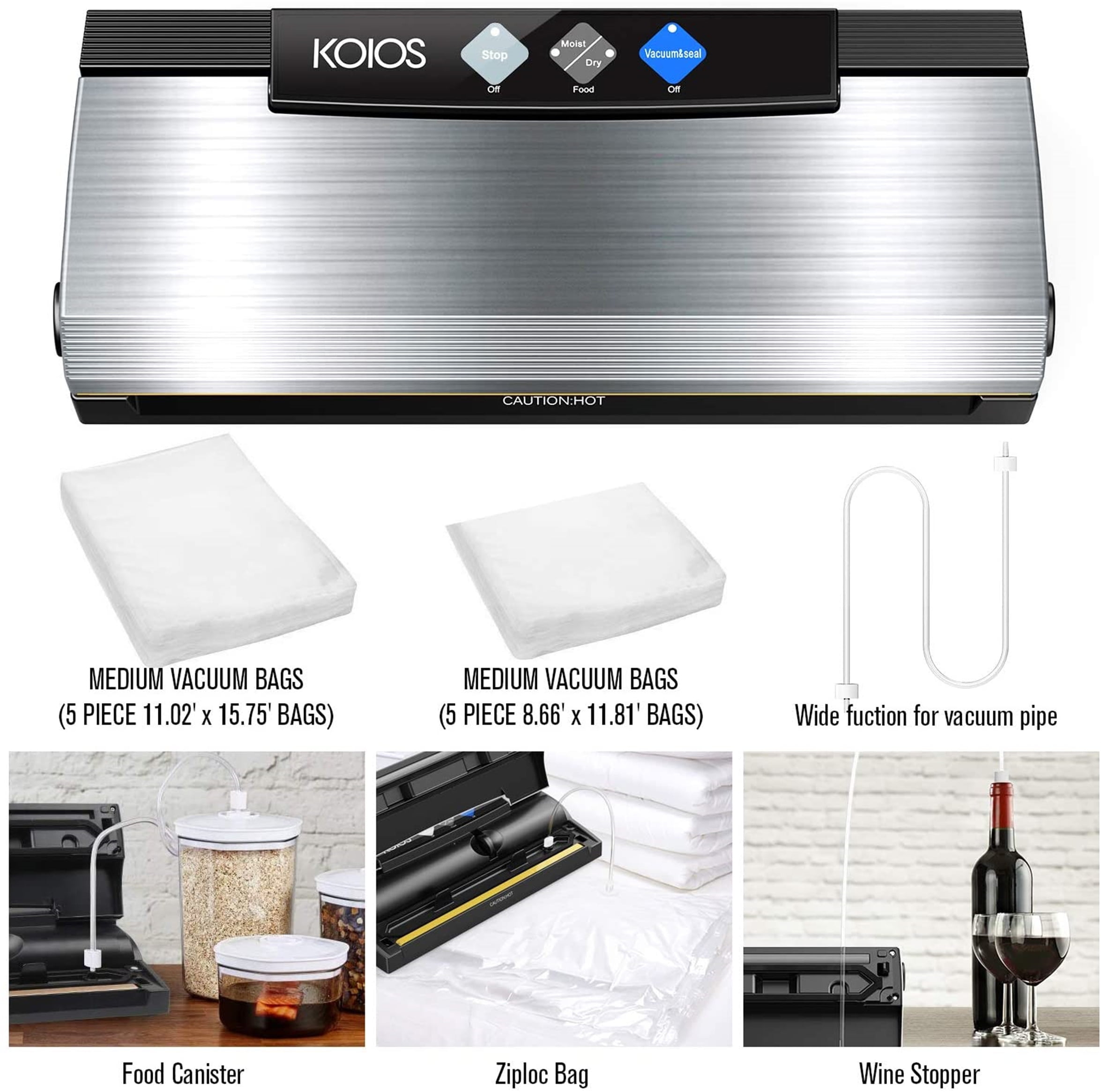 Vacuum Sealer Machine, Full Automatic Food Vacuum Sealer Machine (80KPA), 5  in 1 Arcmira Compact Vacuum Sealer with 10 Sealer Bags, Built-in Cutter