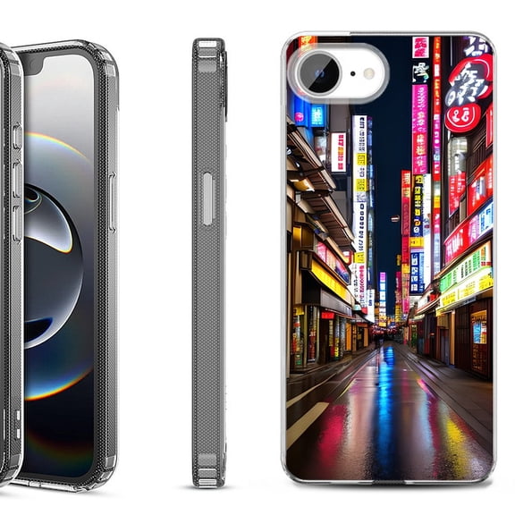 Shockproof Protective Phone Case for iPhone 16e, by OneToughShield - Neon Street