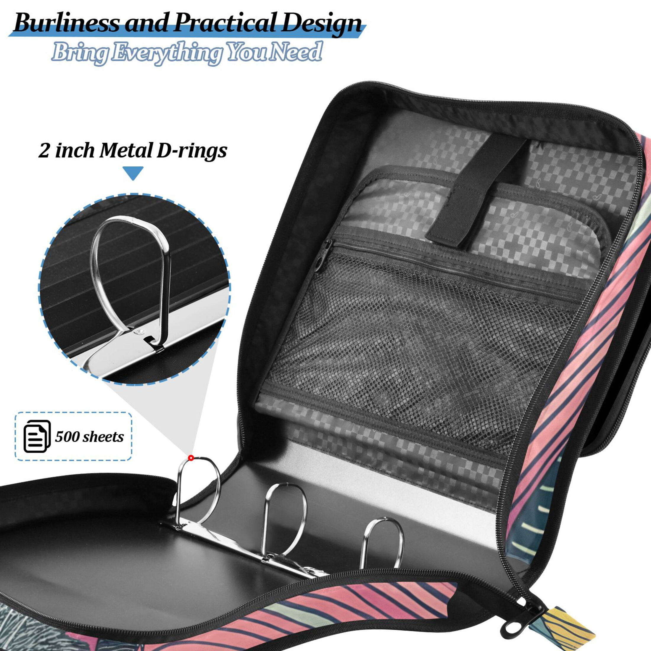 3 Ring Zipper Binder with Shoulder Strap Waterproof Trapper Keeper 2 Inch D-Ring 500 Sheets Capacity Gray Cat Hiding under Blanket
