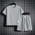 thumbnail image 5 of Boys Girls Waffle Knit 2 Piece Set Short Sleeve Top and Shorts 3-14Y Casual Summer Outfit for Kids,Light Gray,6-7 Years, 5 of 8