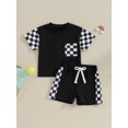 thumbnail image 2 of Suealasg Kids Boys Summer Outfits 6M 1T 2T 3T Toddler Boys Checkerboard Print Pocket Short Sleeve T-Shirt with Elastic Waist Shorts Sets 2Pcs Causal Clothing for Baby Boys, 2 of 9