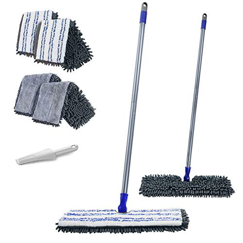 Flat Mop with 4 Mop Pads Double Sided Hardwood Floor Dust Mop Microfiber & 