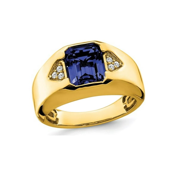 Mens 3.75 Carat (Ctw) Lab Created Blue Sapphire Ring in 14K Yellow Gold with Diamonds