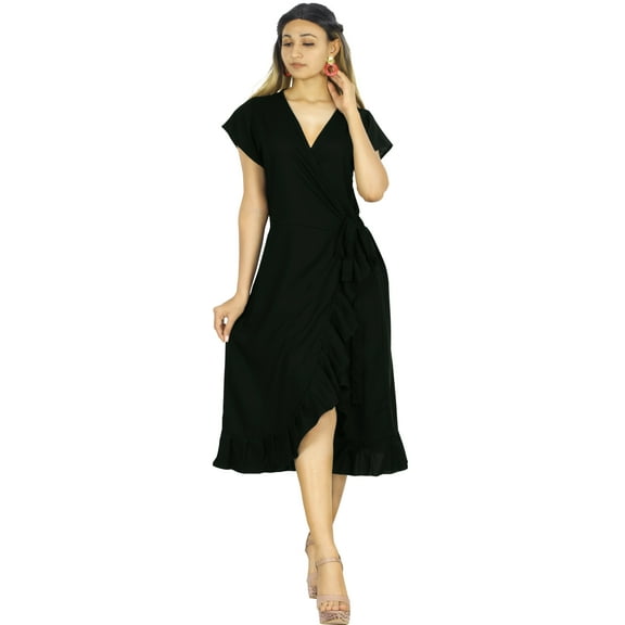 HAPPY BAY Women's Viscose Summer Beach Wear Casual Top Bikini Swimwear Beachwear Duster Kimono S-M Black, Ebony