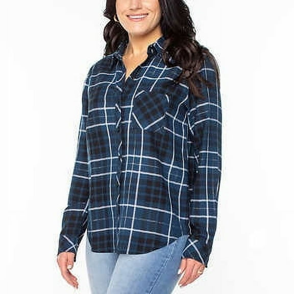 Well Worn Women's Super Soft Cotton Blend Flannel Classic Plaid Button Down Shirt