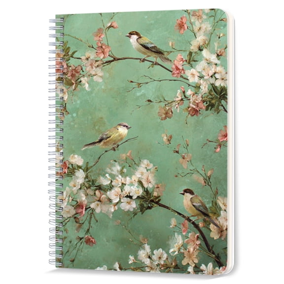 Spiral Notebook Double-Wire Spiral College Lined Journal Notebook for Study and Notes,100 Pages,5.71x 8.26in - Floral Andbirds