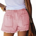 thumbnail image 2 of Dycnvjo Womens Roll Up Stretchy Denim Shorts Elastic Waist Drawstring Comfy Short Pants Pink XXL, 2 of 6