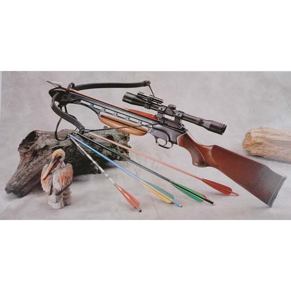 Man Kung Hunting 150 Lbs Wood Crossbow + Scope + Laser + Pack of Arrows