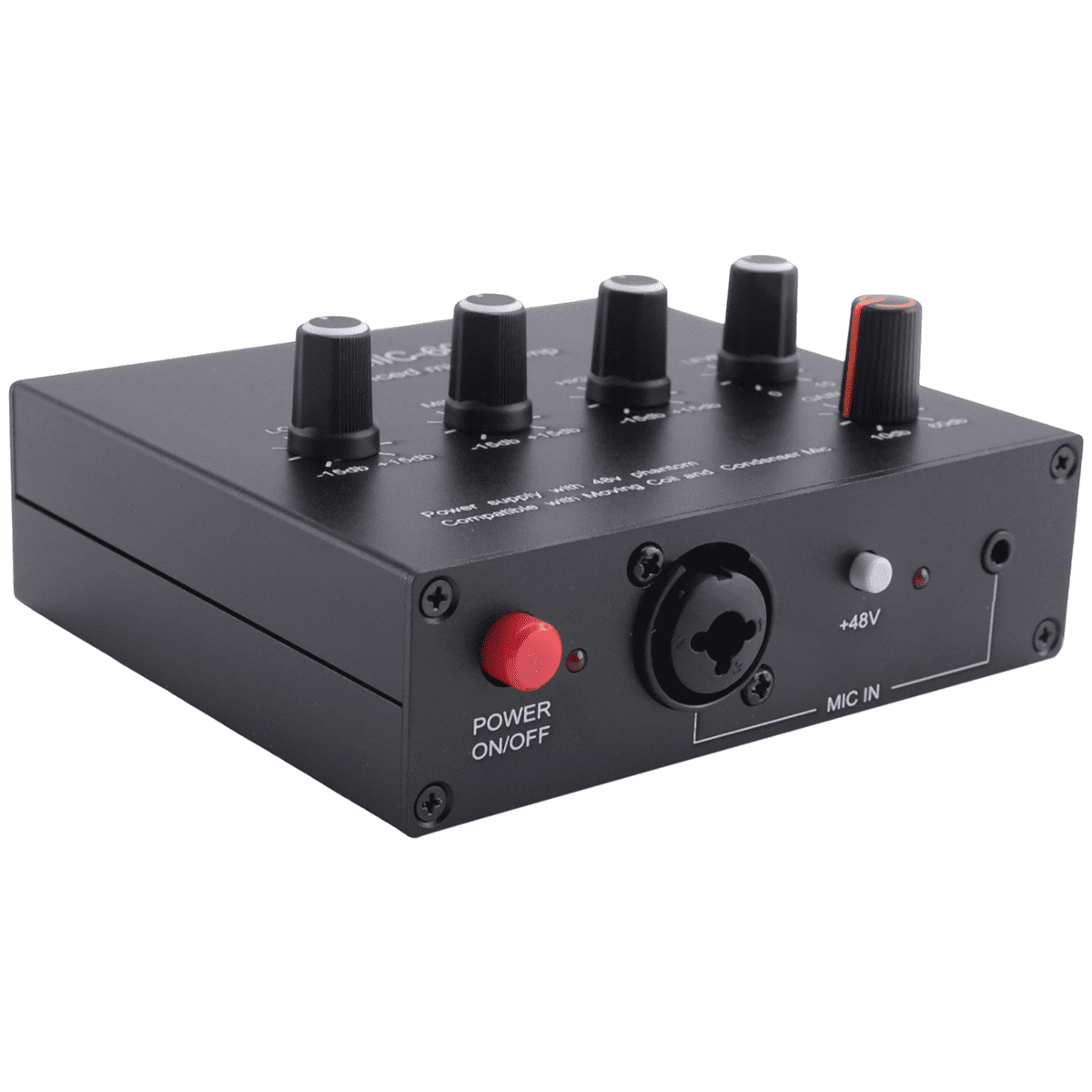 MIC-60 3-Band Equalizer Balanced Mic Preamp Microphone Preamplifier with DC Cable and 6.5mm Cable,1 x Main unit 1 x DC cable 1 x male to male cable,Black