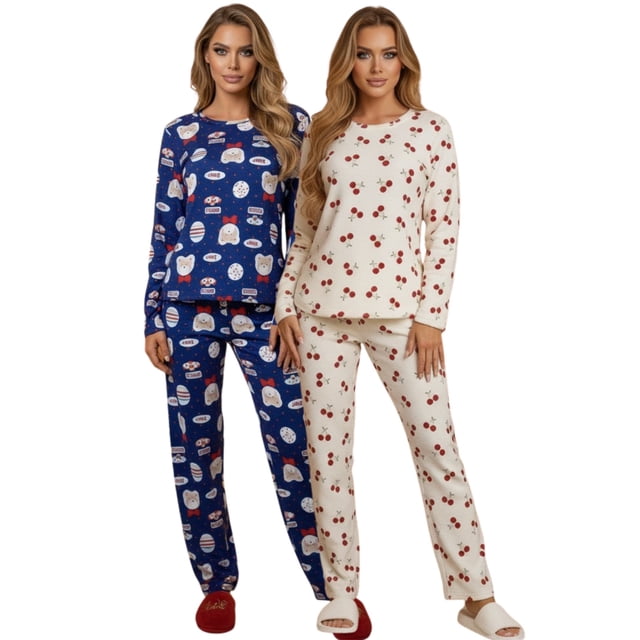 Set De 2 Pijamas Afelpadas Mujer Unitalla Polar Pantalón Sudadera Ropa Invierno
