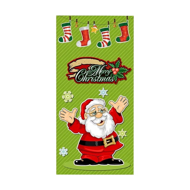 Décorations de Noël Extérieures Rideau de Porte de Noël Drapeau Extérieur Photo Père Noël et Chiot Décoration de Fond Tissu Suspendu Décorations de Noël Intérieures