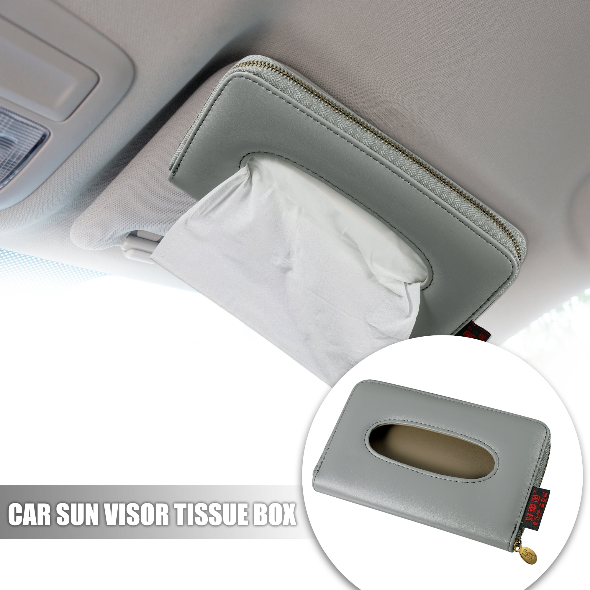 Unique Bargains Car Sun Visor Backseat Tissue Napkin Box Holder Case Gray