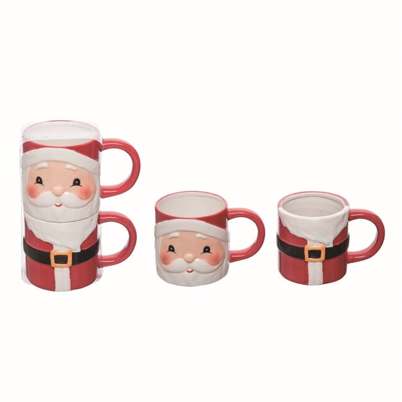 Transpac Dolomite 7 Inch Multicolor Christmas Stacked Santa Mug Set of 2 Perfect for Holiday Drinkware