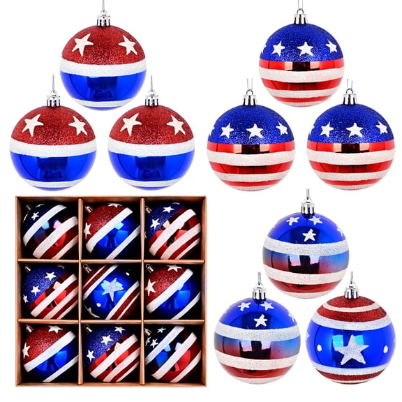 9Pcs Patriotic Eagle Ornaments for Memorial Day 4th of July Tree Decorations, Red White Blue Shatterproof Americana Hanging Ball Decor for Labor Independence Day Christmas
