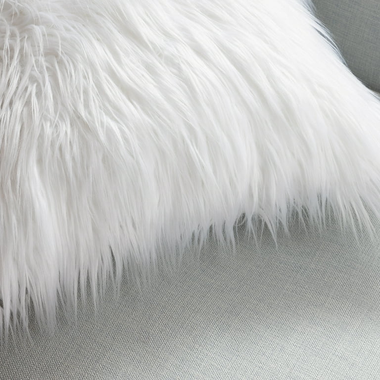 22X22 Mega White Channeled Faux Fur Throw Pillow