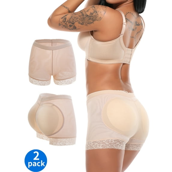 Qric Women Seamless Lace Butt Lifter Panties Padded Removable Enhancer Control Panties Body Shaper Underwear