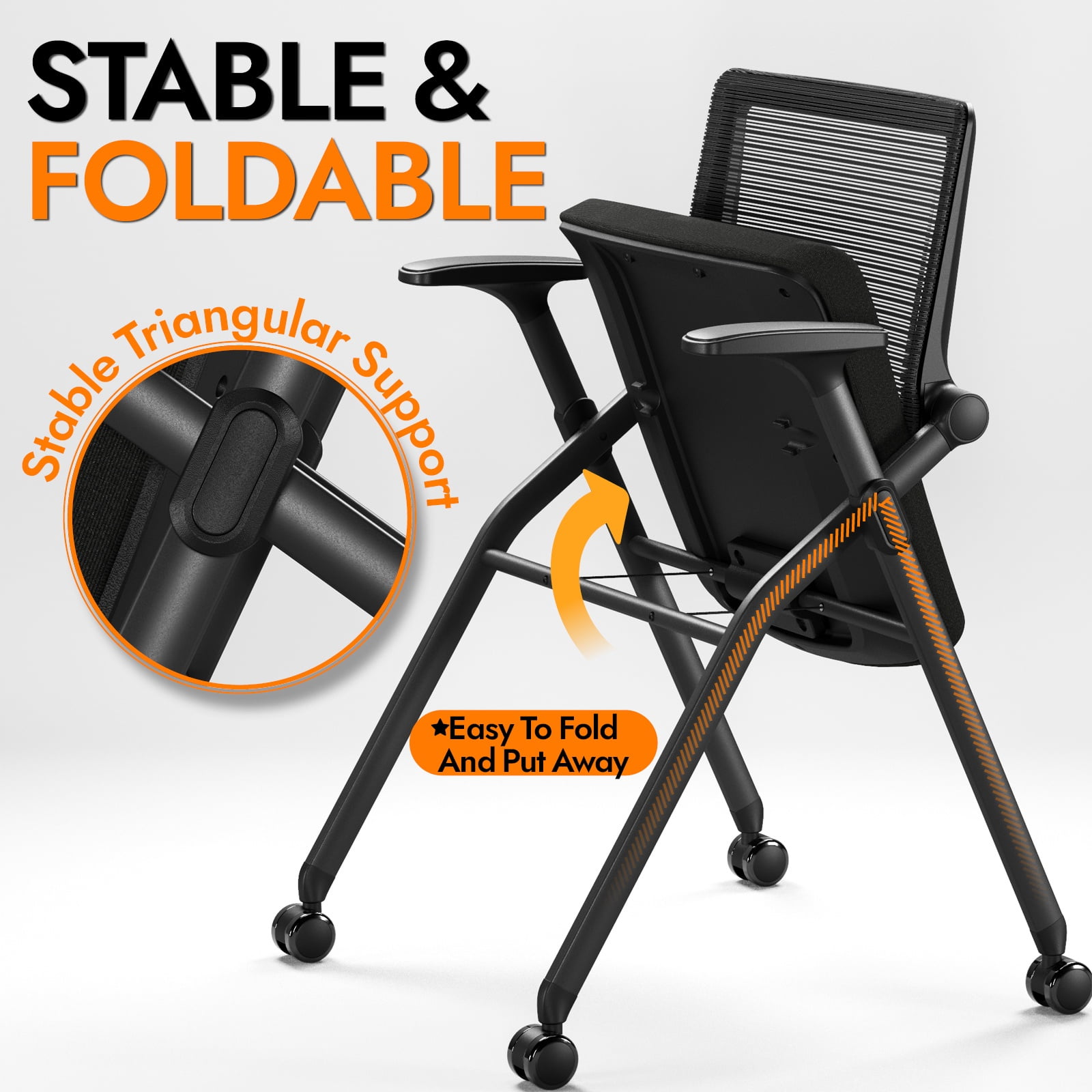FYLICA Stackable Conference Room Chairs with Wheels and Paddle, Ergonomic Mesh Back and Arms for Meeting, Conference, Reception, Training Room & Home Office Desk Folding Chairs（1 Pack）