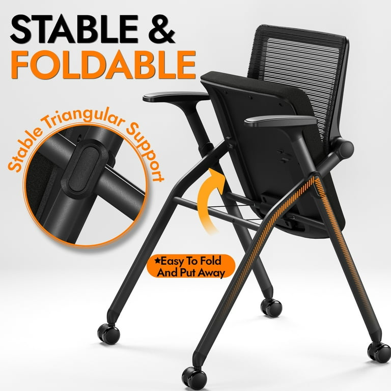 FYLICA Stackable Conference Chair Set of 2 Adjustable Armrest Office Guest Chair with PU Wheels Black Walmart