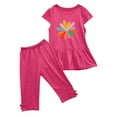 thumbnail image 2 of Odeerbi Toddler Girls 2 Piece Outfits Ruffle Tops Capris Set Summer Clothes Floral Print Round Neck Short Sleeve Flying Sleeves Top Elastic Waist Cropped Pants Two-piece Set Hot Pink, 2 of 5