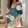 thumbnail image 3 of JTZGDY Plus Size Women's Boho Floral Print Tops Fall Casual Rolled-up Long Sleeve V Neck Tshirts Blouse Loose Fit Beach Vacation Outfits Khaki#01 XXL, 3 of 6