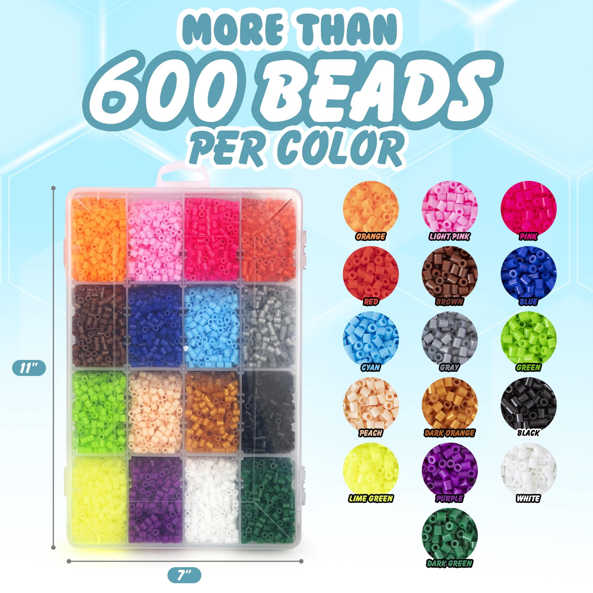 Darice Fuse Beads Kit - 10,000 pcs, 5mm Iron Bead 16 Colors with Storage Case, Non-Toxic Art and Craft Melty Beads for Kids in 16 Colors for DIY Projects & Perler Art, Ages 6+