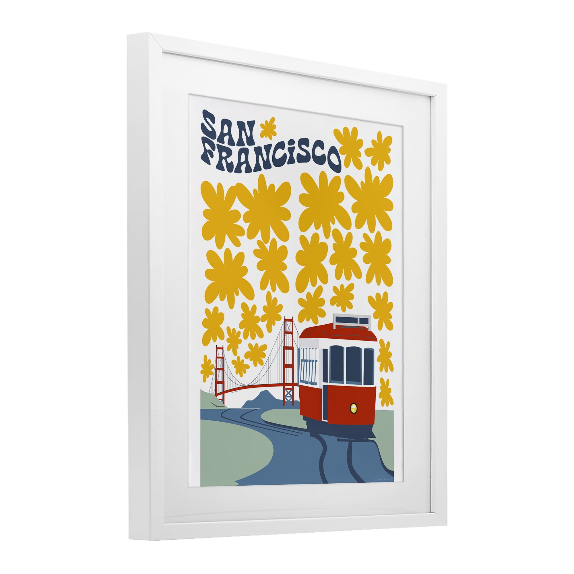Stupell Industries San Francisco Trolley White Framed Print Under Glass, design by Omar Escalante