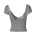 thumbnail image 7 of POTETI Woman Tshirt Gray Low Cut V-Neck Solid Short Sleeve Tops, 7 of 7