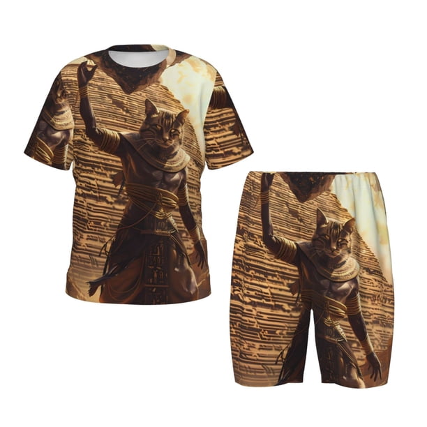Balery Egyptian Cat Pharaoh Magic Conjunto de Pijama Infantil de Manga Corta con Estampado – Ropa de Dormir de Algodón Suave-4X-Large