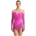 thumbnail image 4 of Yruioon Women's Shiny Latin Dance Leotard Adjustable Straps Tassel Bodysuit with Gloves Set Hot Pink M, 4 of 7