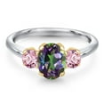 thumbnail image 3 of Gem Stone King 10K Two Tone Gold Green Mystic Topaz and Pink Lab Grown Diamond Engagement Ring for Women | 2.08 Cttw | Oval 8X6MM | Gemstone November Birthstone | Size 7, 3 of 6