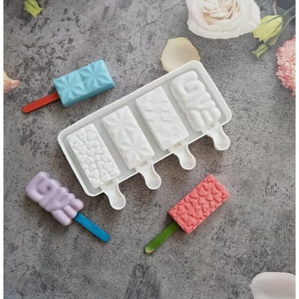 Molde rectangular de silicona for helado con forma de corazón de 4 orificios, molde for hornear pasteles de chocolate y paletas de cristal
