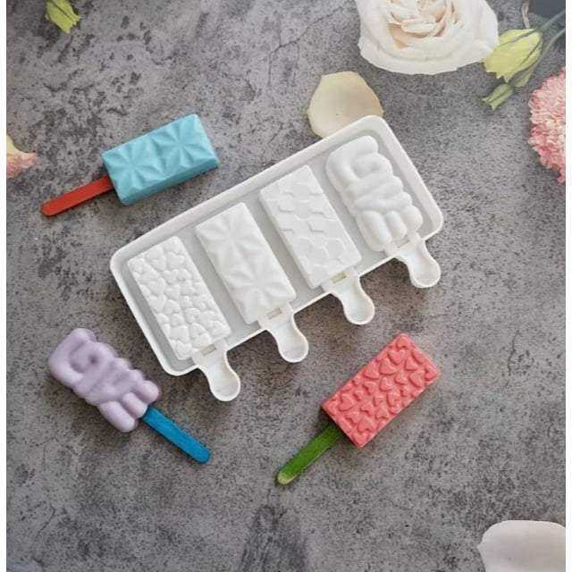 Molde rectangular de silicona for helado con forma de corazón de 4 orificios, molde for hornear pasteles de chocolate y paletas de cristal