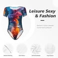 thumbnail image 6 of Rateoe Modern Art Red And Blue Colors Printed Women Rash Guard Short Sleeve,Tummy control Swimsuit Surfing Swimsuit Bathing Suit Short-sleeved Onesie UPF 50+, 6 of 6