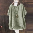 thumbnail image 3 of Helii Women's T Shirts Round Neck Short Sleeve Cotton Linen Casual Basic Tops Loose Breathable Blouses Fashion Travel Beach Vacation Outfits S-5XL Green, 3 of 6