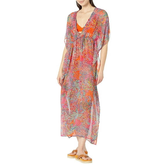 Lauren Ralph Lauren Womens Midi Cover-Up Caftan Amara Patchwork XL